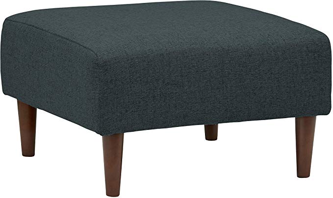 Rivet Ava Mid-Century Modern Upholstered Ottoman, 25.6"W, Denim