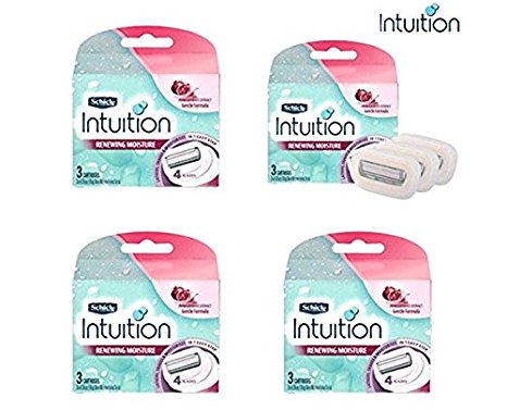 Schick Intuition Shaving Razor Refill Cartridge, 3 count, (4 Pack)