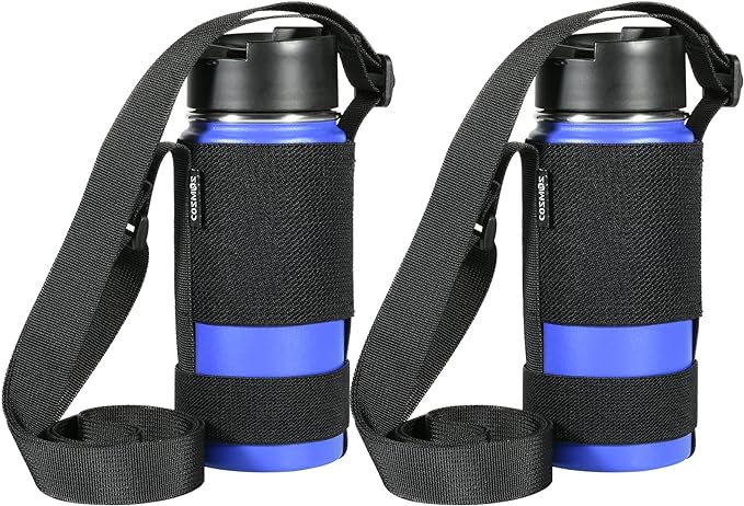 Cosmos Water Bottle Holder Strap Water Bottle Sling Strap Bottle Carrier with Adjustable Shoulder Strap & Elastic Band, Suitable for Sport Gym Hiking Travel Camping (Exclude Bottle) Black