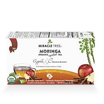 Miracle Tree - Organic Moringa Superfood Tea, 25 Individually Sealed Tea Bags, Apple & Cinnamon