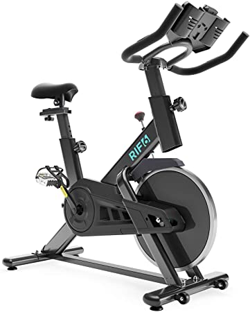 RIF6 Exercise Bike – Indoor Cycling Bike with Phone and Tablet Mount, 40 Lb Flywheel and Belt Drive System – Stationary Bike with Adjustable Seat, Bottle Holder, LCD Monitor and Heart Rate Sensor