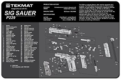 TekMat Sig Sauer P229 Cleaning Mat / 11 x 17 Thick, Durable, Waterproof / Handgun Cleaning Mat with Parts Diagram and Instructions / Armorers Bench Mat / Black and Grey
