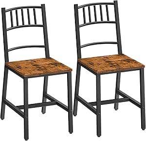 HOOBRO Dining Chairs Set of 2, Rustic Wooden Chairs with Metal Frame, Dining Room Chairs with Slat Back, Easy to Assemble, Modern Dining Chair for Kitchen, Living Room, Rustic Brown and Black BF39CD01