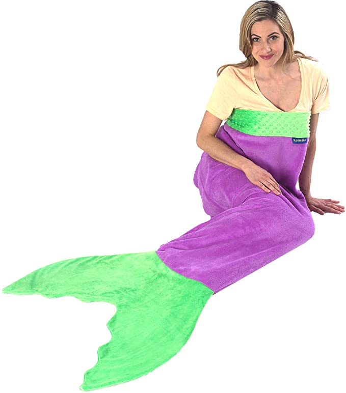 Blankie Tails | Mermaid Blanket Wearable Blanket - Double Sided Mermaid Minky Fleece Blanket - Mermaid Tail Blanket for Kids, Adults & Teens (Purple/Seafoam)