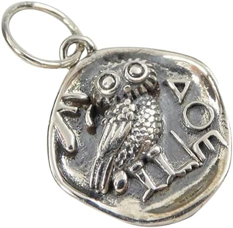 1Pcs Sterling Silver Ancient Owl Coin Organic Round Small Charm Pendant Unique