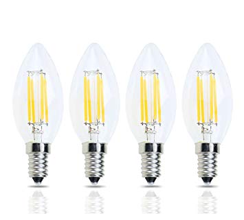 Lamsky LED E14 Base C35 Vintage Edison Bulb,LED Filament Light Bulb,4W Warm White 2700K,No-Dimmable 4-Pack