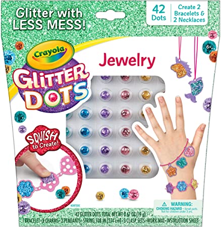 Crayola Glitter Dots Jewelry Making Kit, DIY Charm Bracelets & Necklaces, Gift for Girls and Boys, Ages 5, 6, 7, 8, Multi