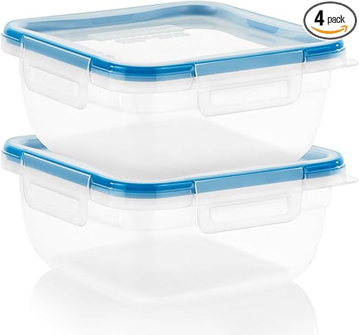 Snapware Total Solution 4-PC (5.5 Cup) Plastic Food Storage Containers Set with Lids, Meal Prep Food Containers, BPA-Free Lids with Locking Tabs