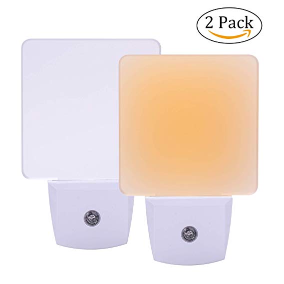Plug in LED Night Light, SONSY HOME Warm White Light Dusk to Dawn Sensor Auto ON/Off for Hallway Bathroom Bedroom and Living Room— Amber/Yellow Glow (2 Pack) (Yellow)