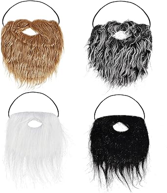 Yolev 4 Pieces Fake Beards Mustaches Halloween Funny Beard Fake Whisker Facial Hair Costume Accessories with Adjustable Elastic Rope for Party Cosplay Supplies (4 Styles)