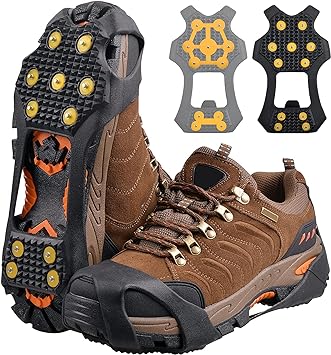Ice Cleats Snow Traction Cleats Crampons for Shoe and Boots 11 Teeth Ice Shoes Grippers Non-Slip Overshoes for Walking on Snow and Ice Rubber Walking Crampons Winter Outdoor Footwear Hiking Fishing