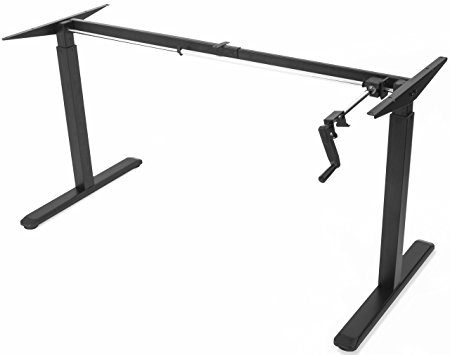 VIVO Black Manual Height Adjustable Stand Up Desk Frame Crank System Ergonomic Standing 2 Leg Workstation (DESK-V101M)