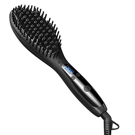 Anjou Ionic Hair Straightener Brush Electric Ceramic Heating Straightening Brush Anti-Burn & Anti-Static for Frizzy Hair (Max 450℉/230℃, Adjustable Temperature, Auto Lock, 120-min Timer)