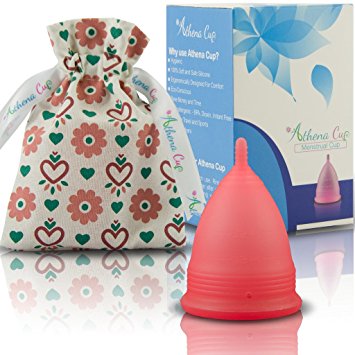 Athena Menstrual Cup - #1 Recommended Period Cup Includes Bonus Bag - Size 2, Transparent Red - Leak Free Guaranteed!