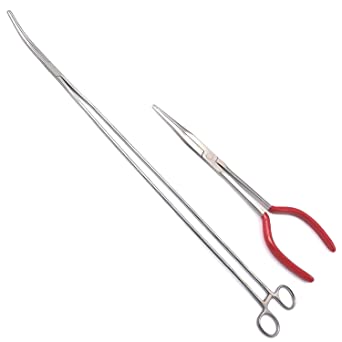 LAJA Imports Huge 24 Hemostats Curved And 11 Needle Nose Pliers Long Reach And Finish Red Handle