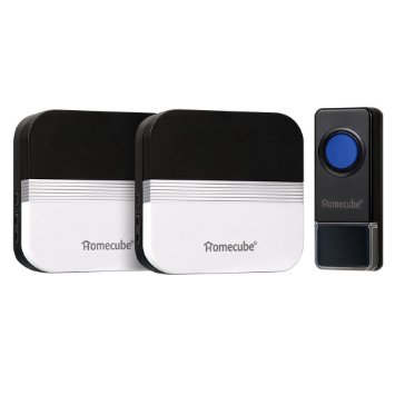 Homecube Portable Wireless Doorbell 58 Chime  Over 1640 Ft Range  1 Push Button with 1amp2 Plug-in Receivers 4 Volume Levels with LED Indicator Doorbells Wireless 1 Push Button with 2 Receivers