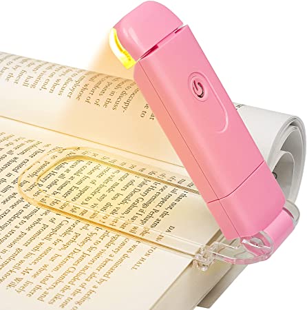 DEWENWILS Amber Book Light, USB Rechargeable Book Light for Reading in Bed, 3 Brightness Levels, Blue Light Blocking, LED Clip-on Reading Light for Kids, Bookworms, Pink