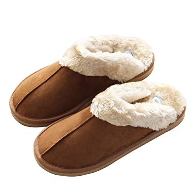 Mens Slipper Memory Foam Fluffy Slip-on House Suede Fur Lined/Anti-Skid Sole, Indoor & Outdoor