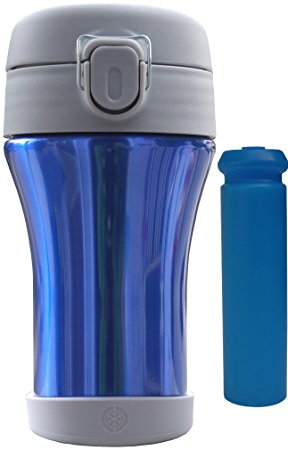 myColdCup 8oz with Freeze Stick. Keeps milk, smoothies, yogurt drinks ice-cold for lunch. Triple-walled vacuum insulated stainless steel thermos. BPA-free (Blue)