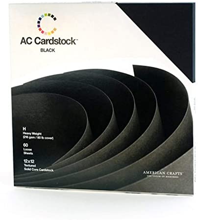 12 x 12-inch Black AC Cardstock Pack by American Crafts | Includes 60 sheets of heavy weight, textured black cardstock