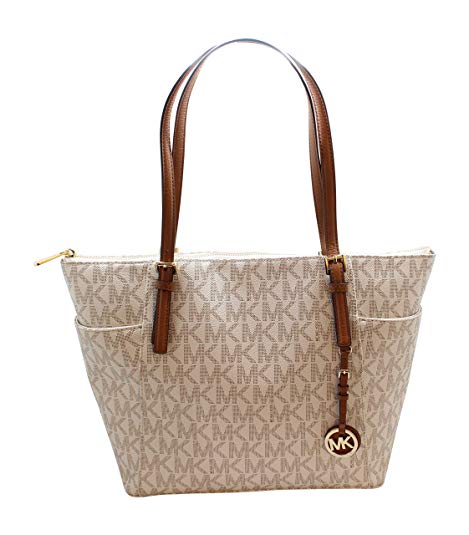 Michael Kors Jet Set Item Large East West Signature Top Zip PVC Tote