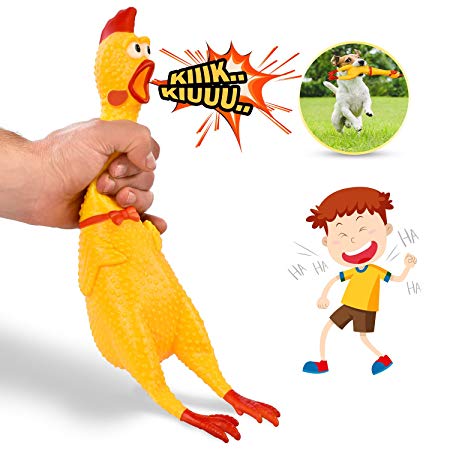 Hilarious 15” Rubber Screaming Chicken Toy For Kids & Pets – Super Durable & Funny Squeaky Chicken Dog Chew Toy - Silly Squeezing & Squawking Novelty Gift Idea – Vibrant Colors & Wacky Design