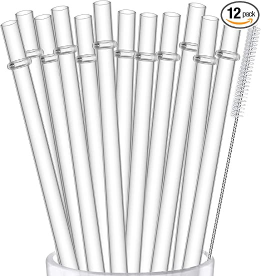 ALINK 12-Pack Reusable Plastic Clear Straws, 13 inch Extra Long Tumbler Straws for 1 Gallon, 64/32 oz Water Bottles, Plus Cleaning Brush