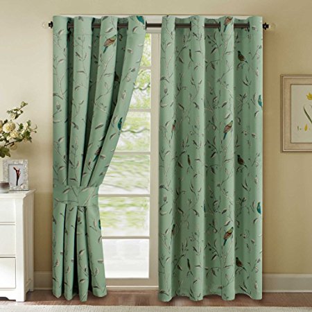 H.Versailtex Turquoise Birds Country Style Pattern Thermal Insulated Blackout Curtains for Bedroom,Grommet Top,Set of 1 panel, W52 x L84 Inch