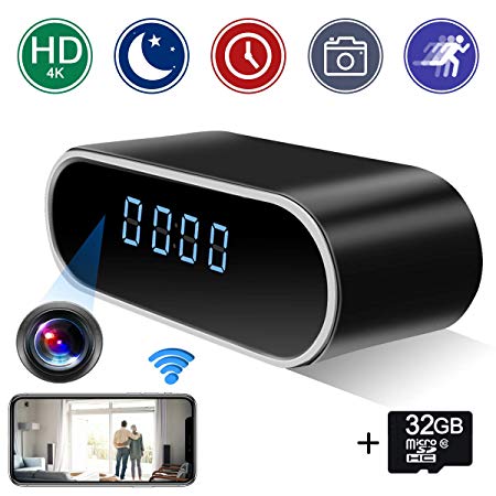 ZXWDDP Spy Camera Wireless Hidden Home Babysitter Clock Camera 4K Movie-Grade Full HD WiFi Night Vision Clock Camera150-Degree Wide-Angle Shooting Motion Detection and Cell Phone App Watching