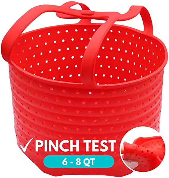 WAVELU Silicone Steamer Basket – [Pinch Tested] Instant Pot Accessory for Insta Pot 6 & 8 Quart IP, Ninja Foodi & Similar Size Pressure Cooker Accessories