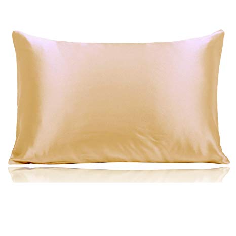 Ravmix 100% Silk Pillowcase Both Sides 21 Momme 600 Thread Count Hypoallergenic Mulberry Silk Pillow Case for Hair and Skin King Size with Hidden Zipper, 1pcs, 20×36inches, Champagne Gold