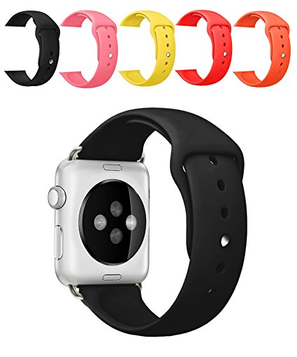 TOPCABIN Multi Pack of 5 Interchangeable Silicone Watch Band Fitness Replacement Bracelet Strap Wrist Band for Apple Watch 42mm (5pcs colour)