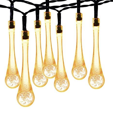 Solar String lights,Oak Leaf 20 feet 30 LEDs IP44 Waterproof Crystal Water Drop LED String Lights for Outdoor,Garden,Patio,Yard,Home,Party,Warm White