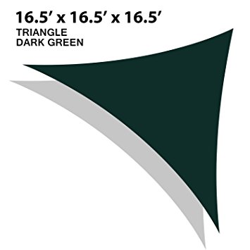Ollieroo Shade Sail UV Block Fabric Patio Outdoor Canopy Sun Shelter with 5ft PE Ropes and Steel D-rings 16.5x16.5x16.5ft Triangle Dark Green