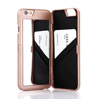 iPhone 6 /6s Case,Wetben Hidden Back Mirror Wallet Case with Stand Feature and Card Holder for Apple iPhone 6 , 6S 4.7"- (Rose Gold)