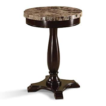 H-M SHOP Round Pedestal Table Marble Veneer Top Espresso Base