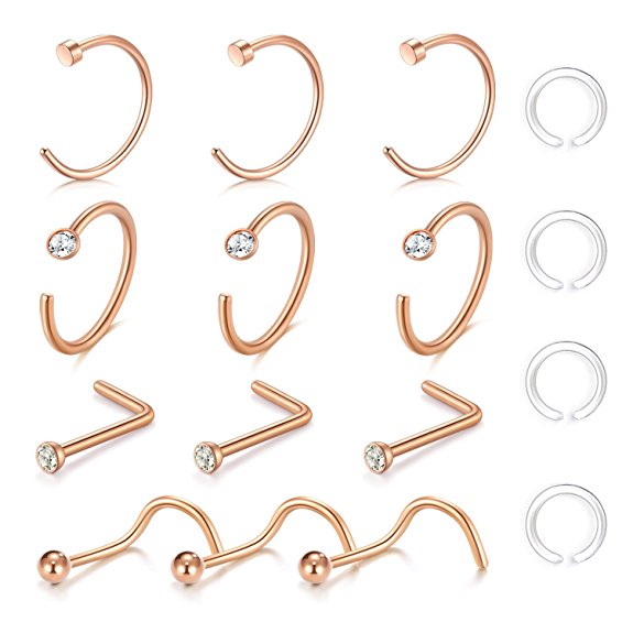 Zolure Nose Hoop Ring, 4PCS-17pcs 316L Stainless Steel Piercing Nose Ring Hoop Tragus Hoop Earring