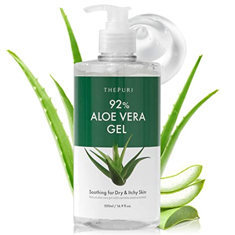 THEPURI 92% Aloe Vera Gel 16.9 fl.oz (500ml) - Soothing for Dry & Itchy Skin with Centella Asiatica Extract, Face, Body, Hair Moisturizing, Sunburn, Rashes, Small Cuts, Eczema, Psoriasis & Rosacea Care