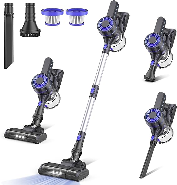 EICOBOT Cordless Vacuum Cleaner,20000Pa Powerful Cordless Vacuum,35 Mins Runtime,Detachable Battery,1.5L Dust Cup,6 in 1 Lightweight Quiet Stick Vacuum Cleaner for Hardwood Floor Pet Hair,Car,DarkBlue