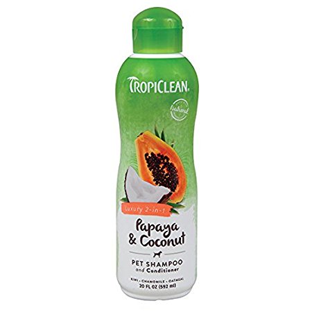 TropiClean 2 in 1 Dog and Cat Shampoo and Conditioner, Papaya and Coconut, 20 Ounce