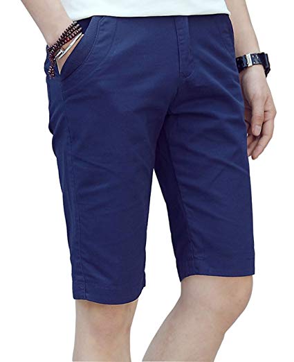XTAPAN Men's Slim Fit Flat Front Shorts Casual Stretch Chino Shorts