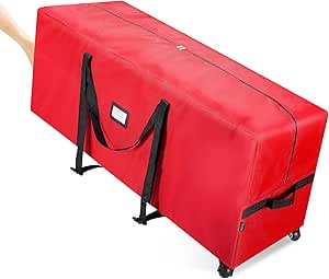 BALEINE 7.5 ft Rolling Christmas Tree Storage Bag, 2 Swivel Wheels for Easy Moving, Heavy Duty 600D Oxford Fabric Extra Large Artificial Christmas Tree Bag with Reinforced Carry Handles (Red)