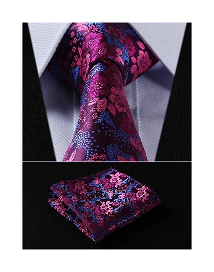 SetSense Men's Floral Tie Handkerchief Jacquard Woven Classic Men's Necktie & Pocket Square Set