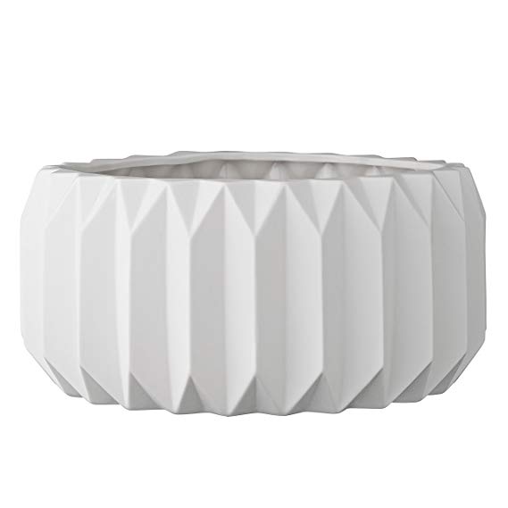 Bloomingville A21900023 Shallow White Fluted Ceramic Flower Pot