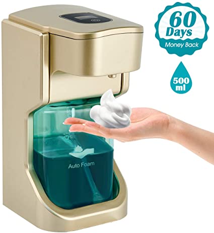 vplus Automatic Soap Dispenser, Automatic Foaming Touchless Soap dispensers 500ML, ABS Infrared Soap Dispenser Wall Mount Adjustable Suitable for Bathroom Kitchen Restaurant (Gold)