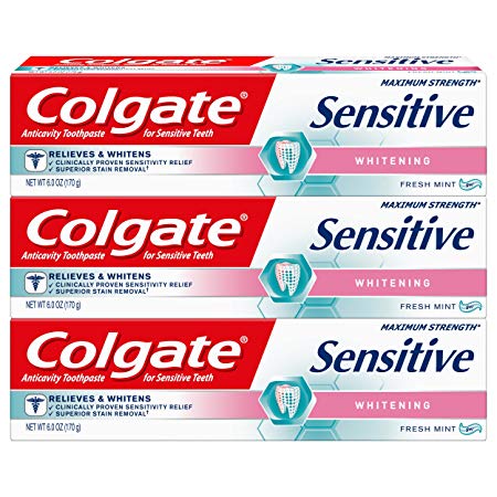 Colgate Sensitive Maximum Strength Whitening Toothpaste, Mint Gel - 6 ounce (3 Count)