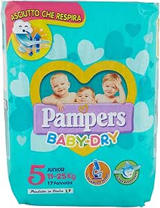 Pampers Baby Dry Pannolini Junior, Taglia 5 (11-25 kg), 17 Pannolini