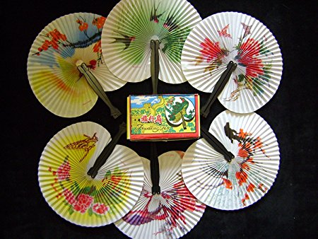 12 Folding Paper Fans - Pretty Chinese Designs - Girls Party Loot Bag Filler