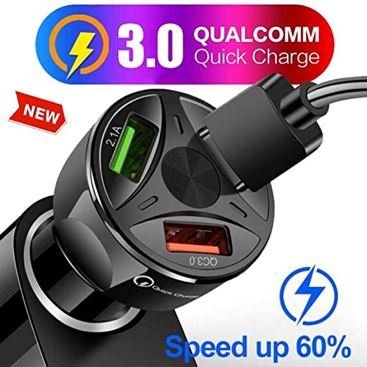 Quick Charge 3.0 Car Charger, 3 USB Ports Charging Adapter for Smartphone and More (1pack)