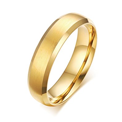 Zealmer Classic Gold Band Ring Titanium Steel Ring Plain Wedding Ring Matte Finished for Men
